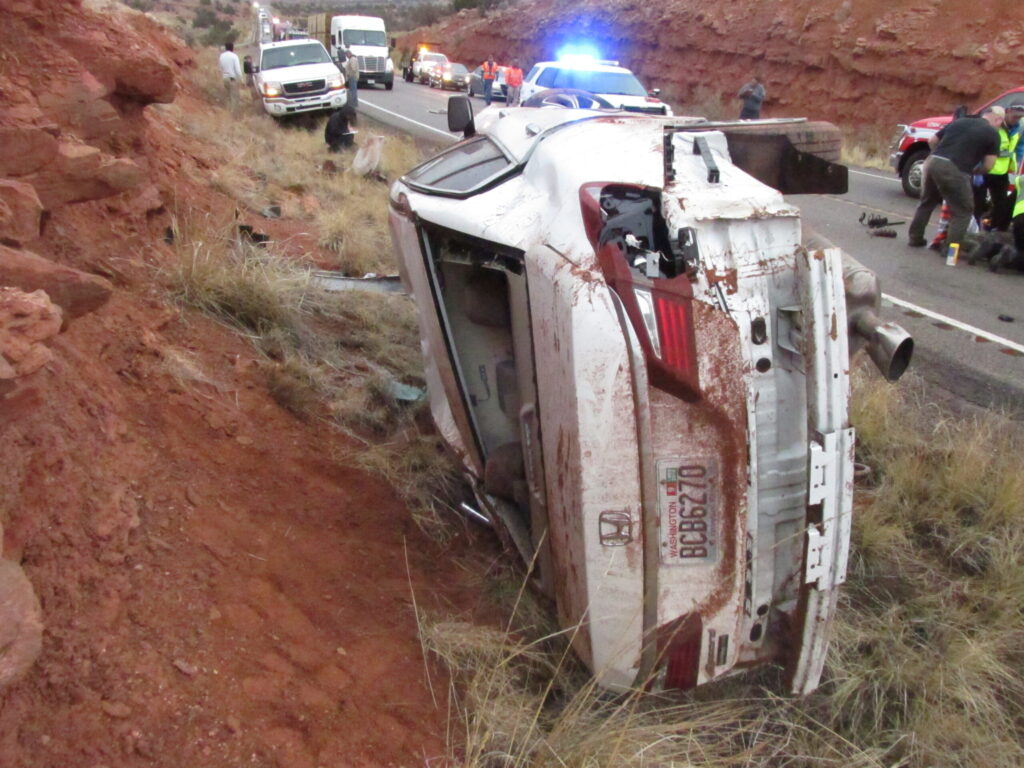 semi truck ran car off road